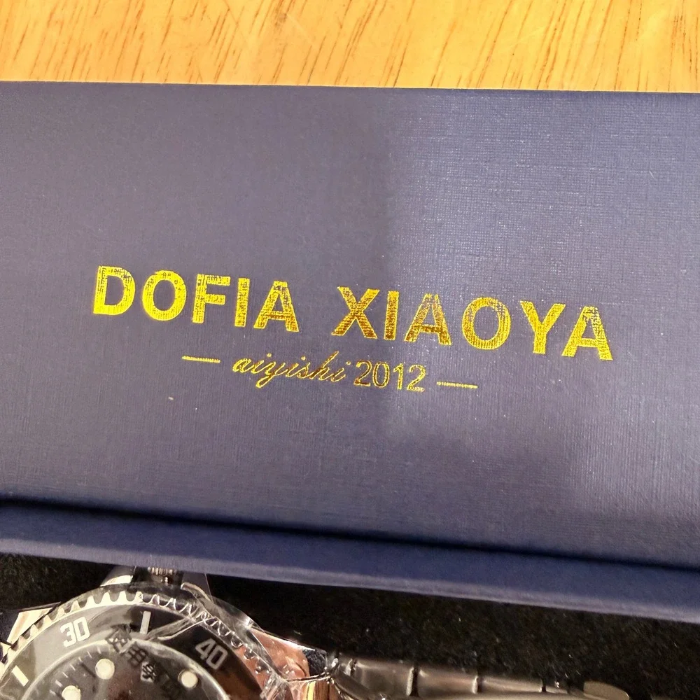 Dofia Xiaoya Men's Silver Stainless Steel Quartz Watch Black Dial Gift Box w/ S